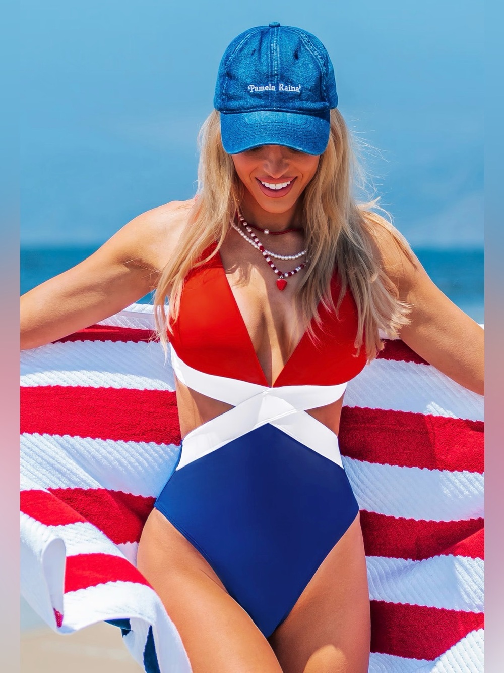 NWT Women’s Cupshe One Piece Swimsuit Monokini XL Patriotic Colorblock Red White